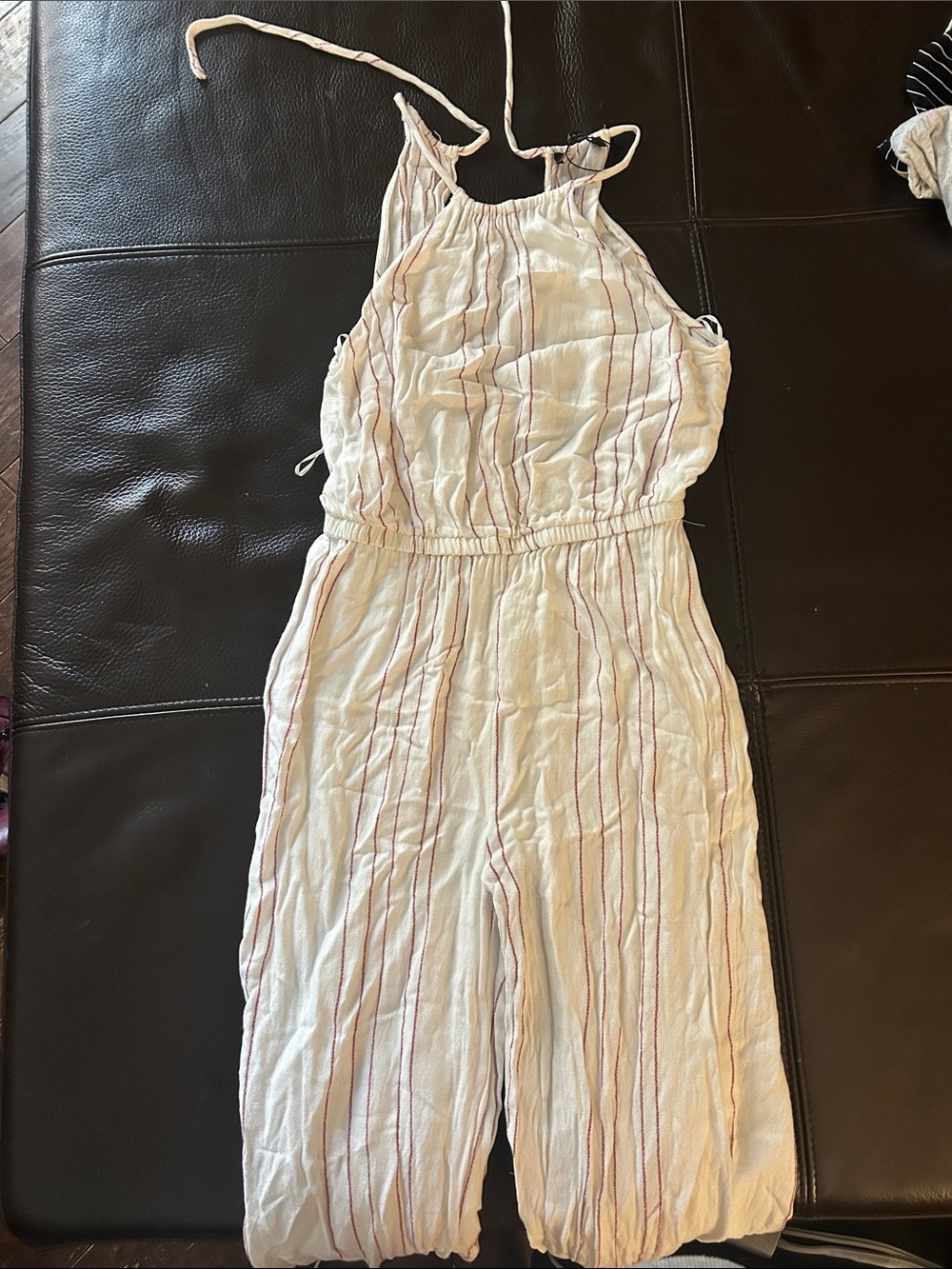 Dynamite Cream Halter-Strap Striped One-Piece